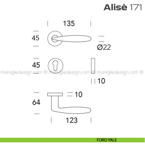 Maniglia per porta 171 Alisè Reguitti foro yale