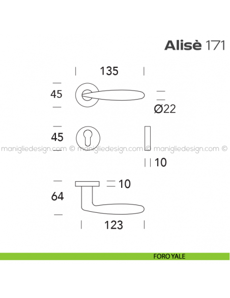 Maniglia per porta 171 Alisè Reguitti foro yale