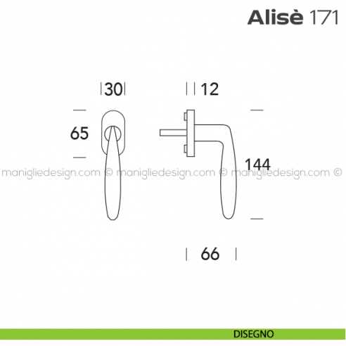 Maniglia per finestra martellina 171 Alisè Reguitti disegno