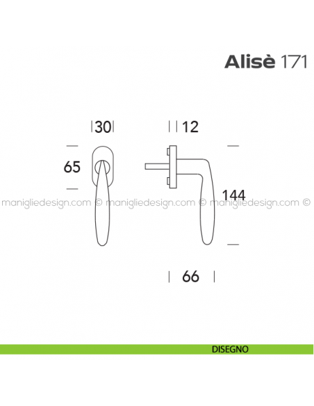 Maniglia per finestra martellina 171 Alisè Reguitti disegno
