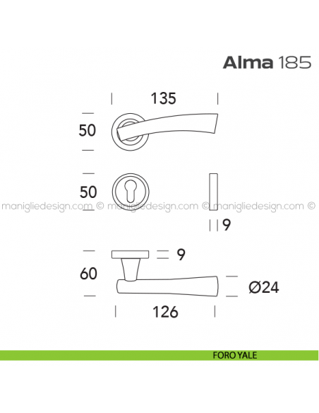 Maniglia per porta 185 Alma Reguitti foro yale
