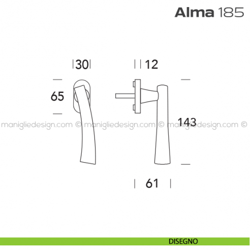 Maniglia per finestra martellina 185 Alma Reguitti disegno