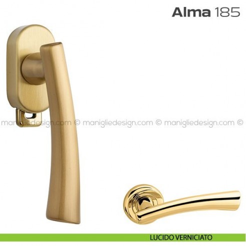 Maniglia per finestra DK con pulsante su placca 185 Alma Reguitti lucido verniciato