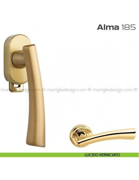 Maniglia per finestra DK con pulsante su placca 185 Alma Reguitti lucido verniciato