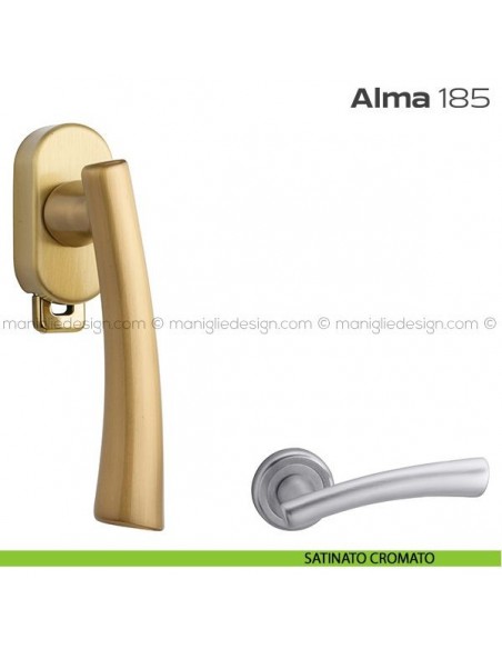 Maniglia per finestra DK con pulsante su placca 185 Alma Reguitti cromato satinato