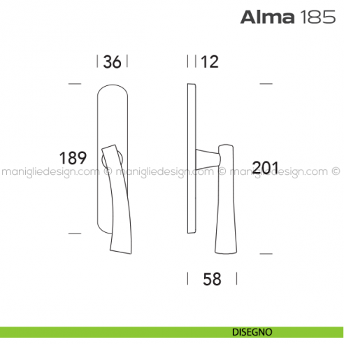 Maniglia per finestra cremonese 185 Alma Reguitti disegno
