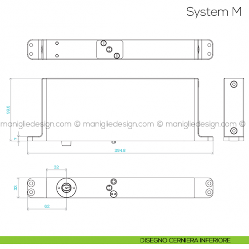 System M Fritsjurgens cerniera per porta a bilico - disegno cerniera inferiore