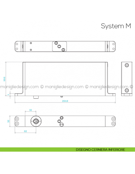 System M Fritsjurgens cerniera per porta a bilico - disegno cerniera inferiore
