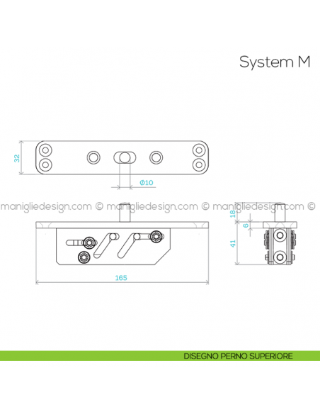 System M Fritsjurgens cerniera per porta a bilico - disegno perno superiore