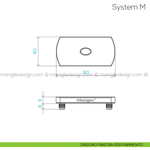 System M Fritsjurgens cerniera per porta a bilico - disegno piastra per pavimento