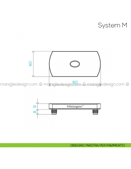 System M Fritsjurgens cerniera per porta a bilico - disegno piastra per pavimento