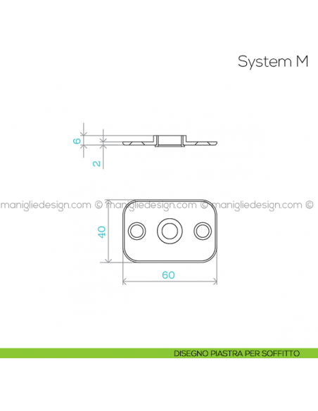 System M Fritsjurgens cerniera per porta a bilico - disegno piastra per soffitto