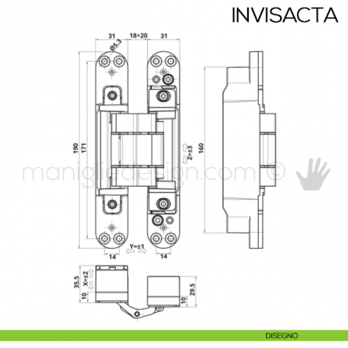 Cerniera a scomparsa per porte pesanti Invisacta Otlav IN310190 disegno