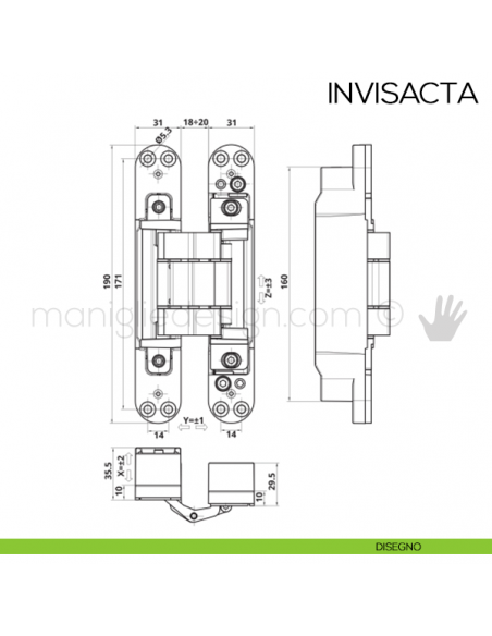 Cerniera a scomparsa per porte pesanti Invisacta Otlav IN310190 disegno