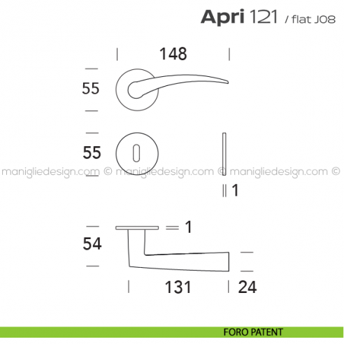 Maniglia per porta 121 Apri Flat Reguitti foro patent