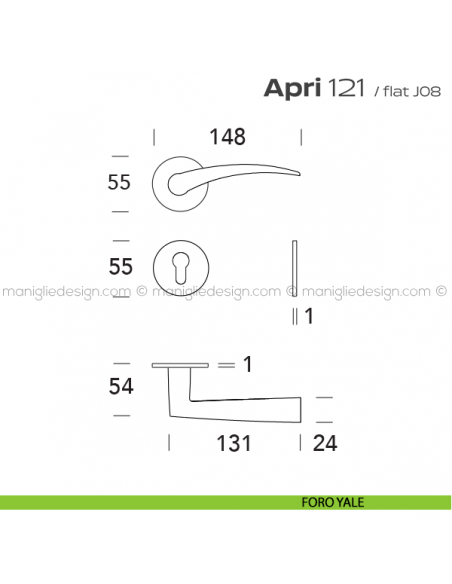 Maniglia per porta 121 Apri Flat Reguitti foro yale