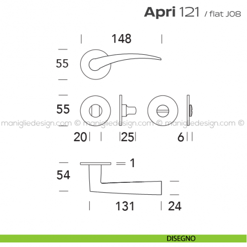Maniglia per porta con nottolino 121 Apri Flat Reguitti disegno