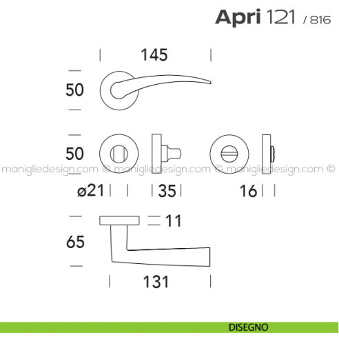 Maniglia per porta con nottolino 121 Apri T. Reguitti disegno