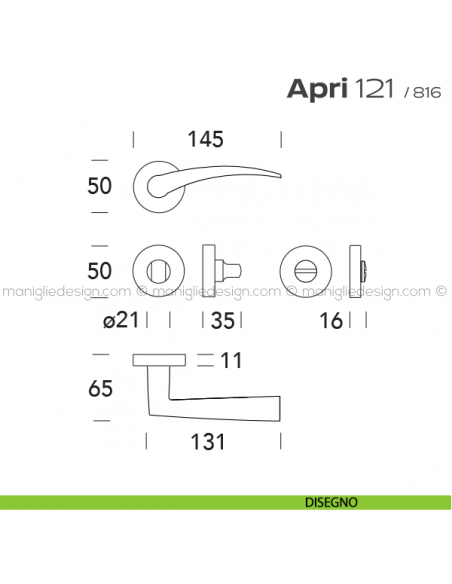 Maniglia per porta con nottolino 121 Apri T. Reguitti disegno