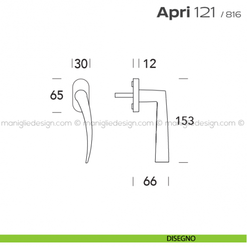 Maniglia per finestra martellina 121 Apri T. Reguitti disegno