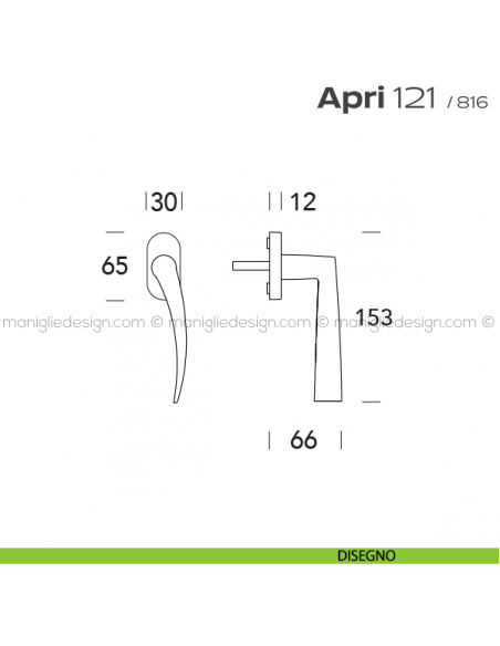 Maniglia per finestra martellina 121 Apri T. Reguitti disegno