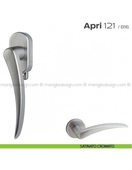 Maniglia per finestra DK con pulsante su placca 121 Apri T. Reguitti satinato cromato