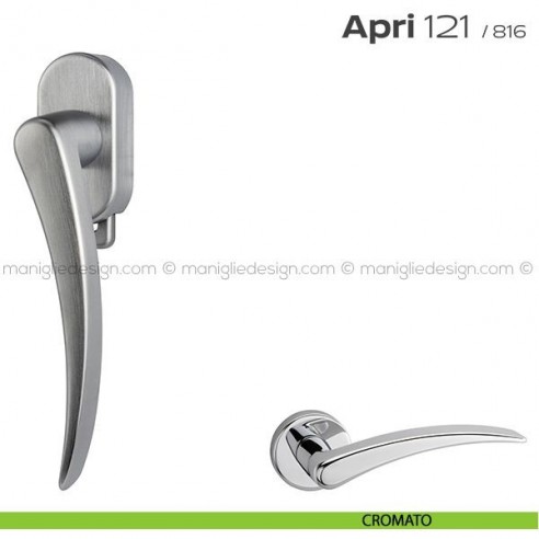 Maniglia per finestra DK con pulsante su placca 121 Apri T. Reguitti cromato