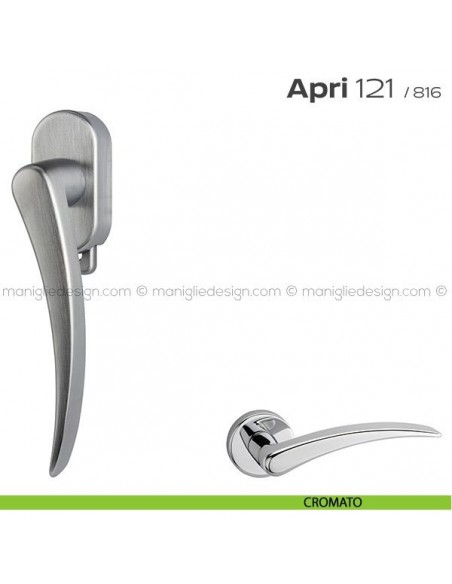 Maniglia per finestra DK con pulsante su placca 121 Apri T. Reguitti cromato