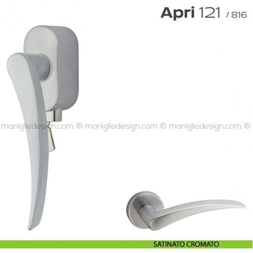 Maniglia per finestra DK con chiave su placca 121 Apri T. Reguitti satinato cromato