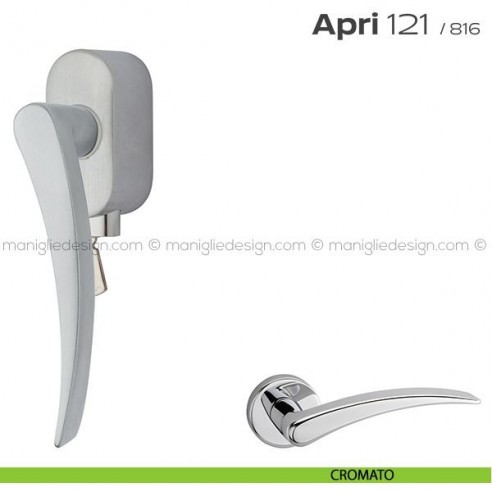 Maniglia per finestra DK con chiave su placca 121 Apri T. Reguitti cromato