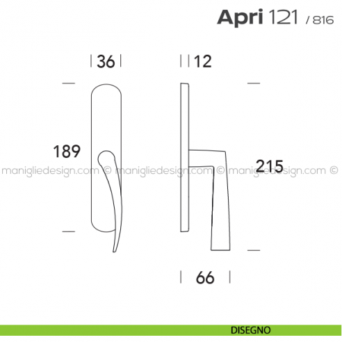 Maniglia per finestra cremonese 121 Apri T. Reguitti disegno