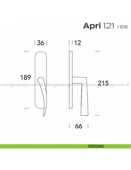 Maniglia per finestra cremonese 121 Apri T. Reguitti disegno