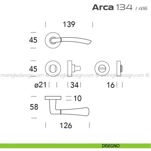 Maniglia per porta con nottolino 134 Arca Reguitti disegno