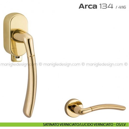 Maniglia per finestra DK con pulsante su placca 134 Arca Reguitti satinato verniciato/lucido verniciato