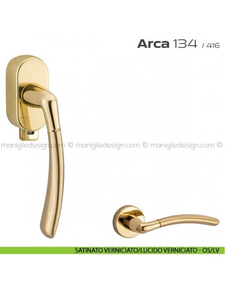 Maniglia per finestra DK con pulsante su placca 134 Arca Reguitti satinato verniciato/lucido verniciato