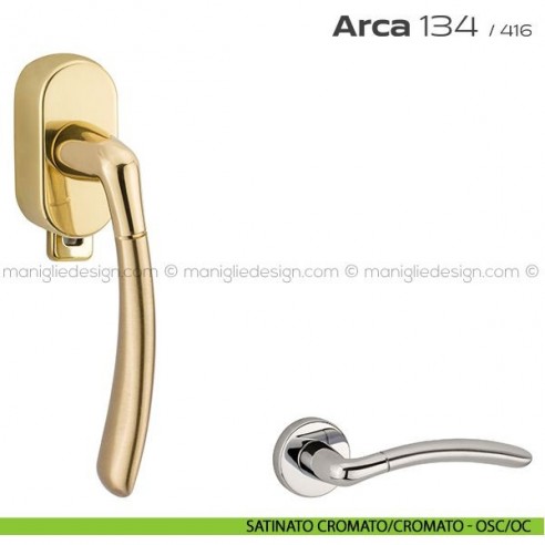 Maniglia per finestra DK con pulsante su placca 134 Arca Reguitti satinato cromato/cromato