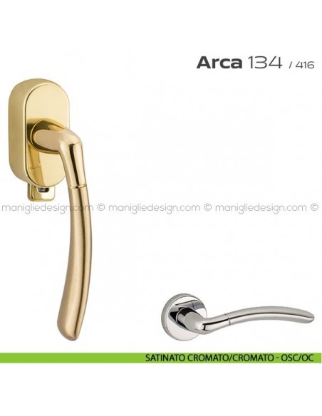 Maniglia per finestra DK con pulsante su placca 134 Arca Reguitti satinato cromato/cromato