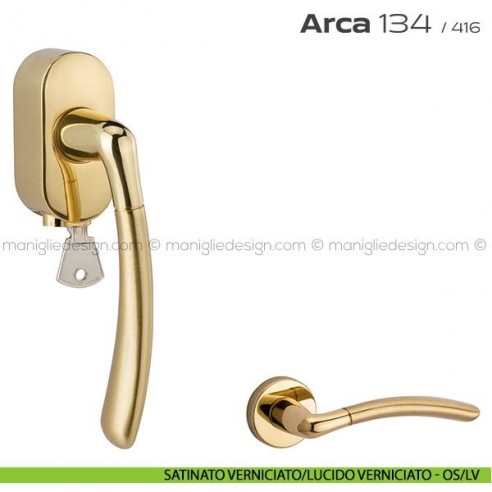 Maniglia per finestra DK con chiave su placca 134 Arca Reguitti satinato verniciato/lucido verniciato