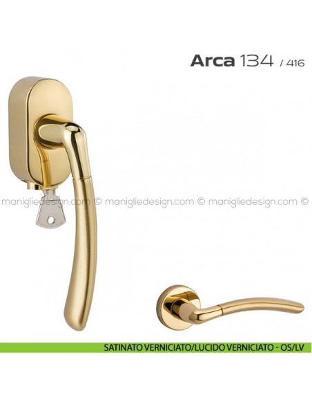 Maniglia per finestra DK con chiave su placca 134 Arca Reguitti satinato verniciato/lucido verniciato