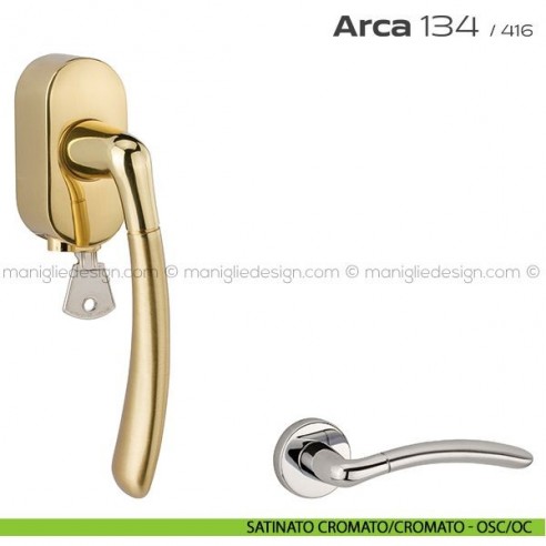 Maniglia per finestra DK con chiave su placca 134 Arca Reguitti satinato cromato/cromato