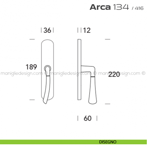 Maniglia per finestra cremonese 134 Arca Reguitti disegno