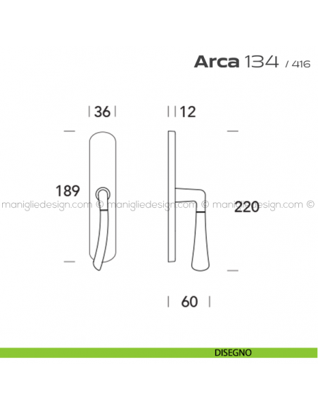 Maniglia per finestra cremonese 134 Arca Reguitti disegno