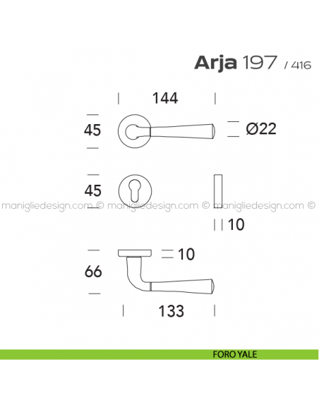 Maniglia per porta 197 Arja Reguitti foro yale