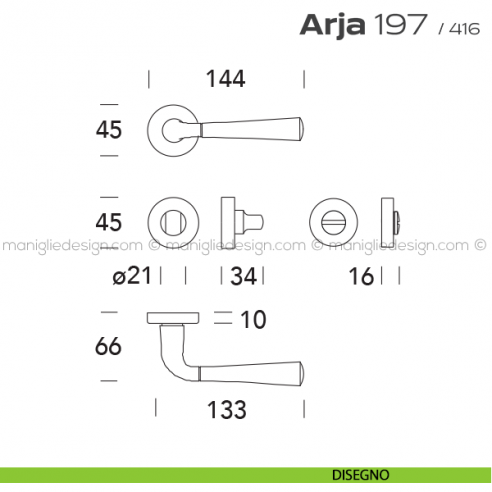 Maniglia per porta con nottolino 197 Arja Reguitti disegno
