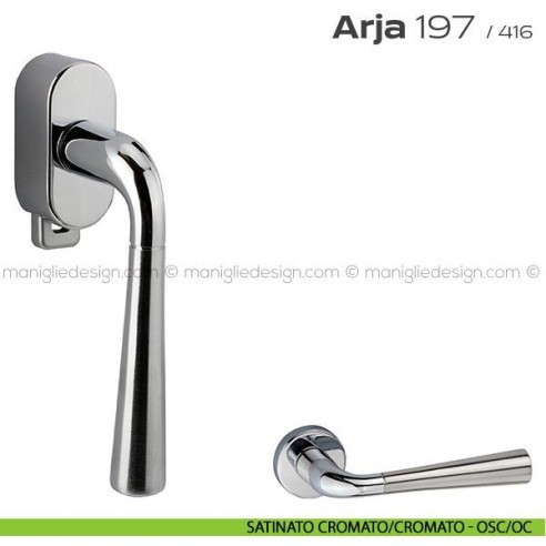 Maniglia per finestra DK con pulsante su placca 197 Arja Reguitti satinato cromato/cromato