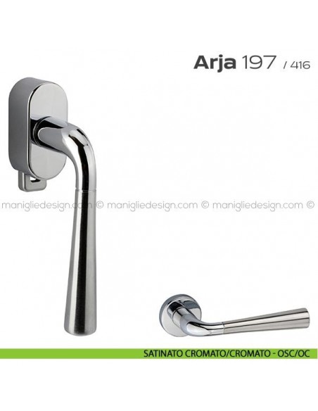 Maniglia per finestra DK con pulsante su placca 197 Arja Reguitti satinato cromato/cromato