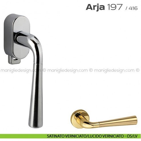 Maniglia per finestra DK con pulsante su placca 197 Arja Reguitti satinato verniciato/lucido verniciato