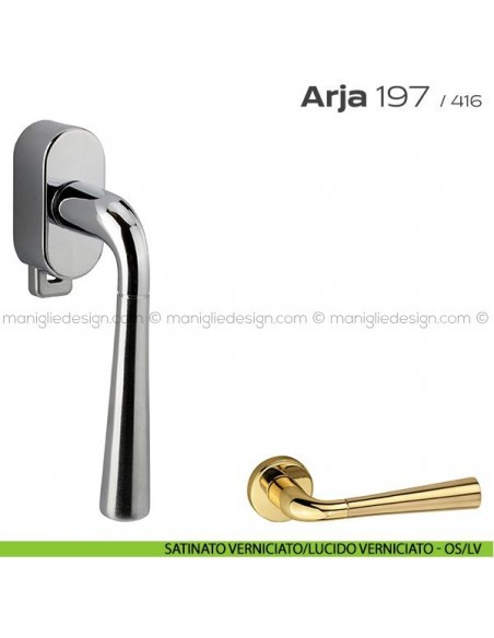 Maniglia per finestra DK con pulsante su placca 197 Arja Reguitti satinato verniciato/lucido verniciato