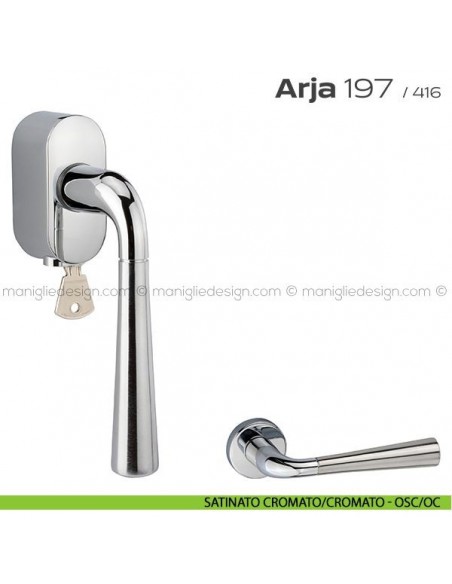 Maniglia per finestra martellina DK con chiave 197 Arja Reguitti satinato cromato/cromato