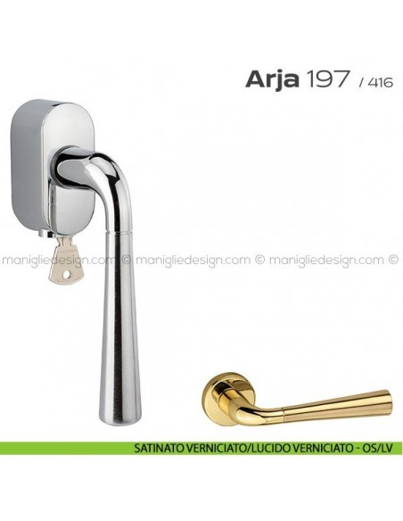 Maniglia per finestra martellina DK con chiave 197 Arja Reguitti satinato verniciato/lucido verniciato